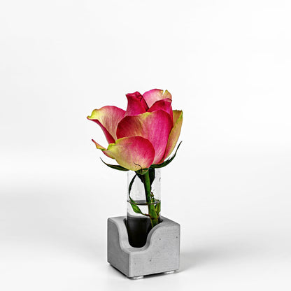 Beton Vase Pocket Diagonalansicht mit Blume