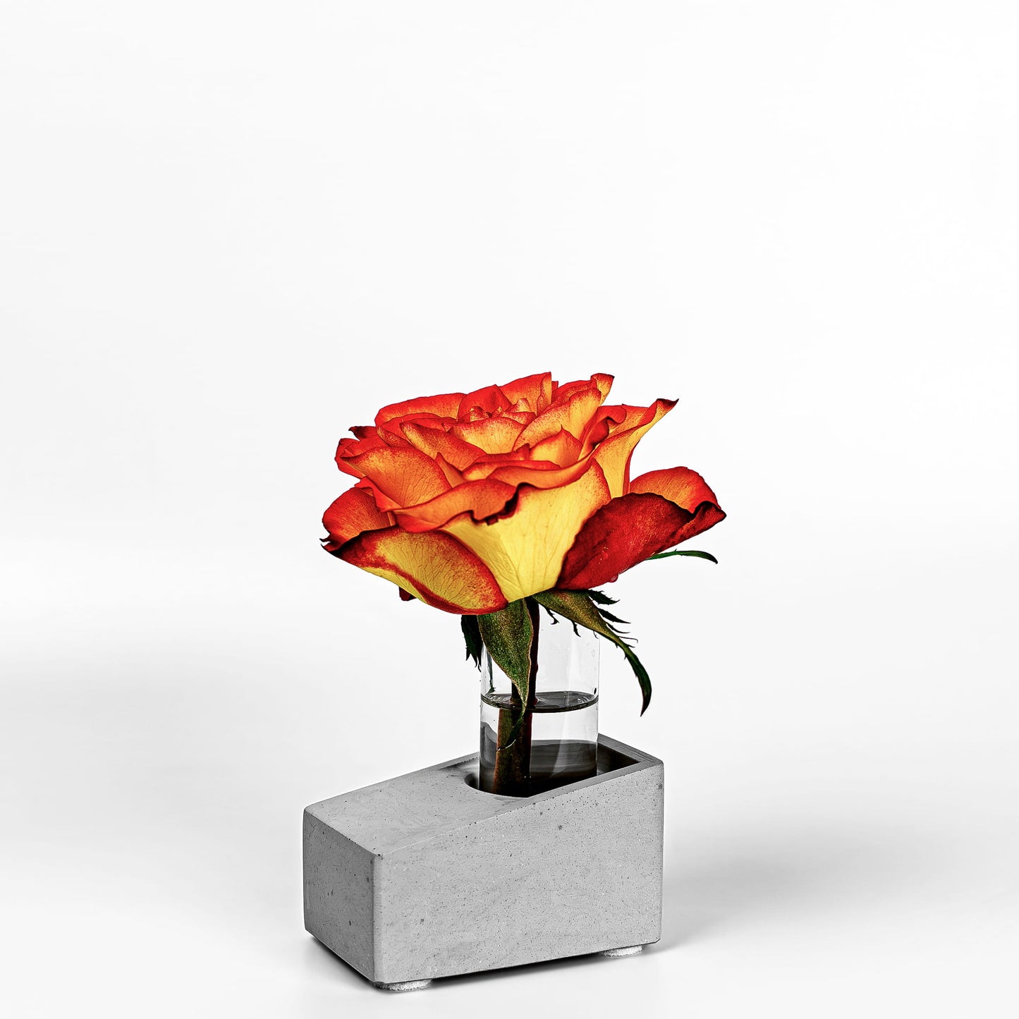 Beton Vase Slab Diagonalansicht mit Blume