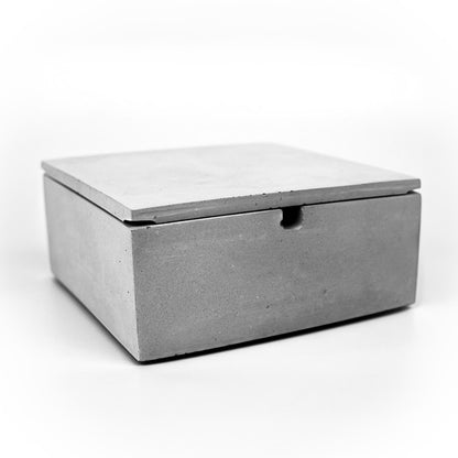 Großer Design Aschenbecher aus Beton mit Deckel in Grau, Gesamtansicht