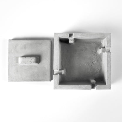 Ansicht von oben, Beton Aschenbecher mit Deckel, grau