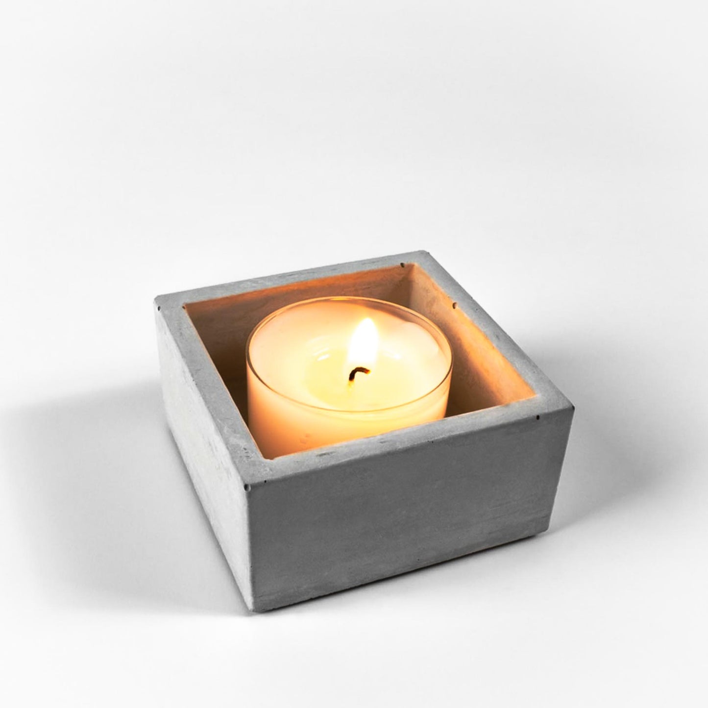 teelichthalter aus beton eckig minimalistisch